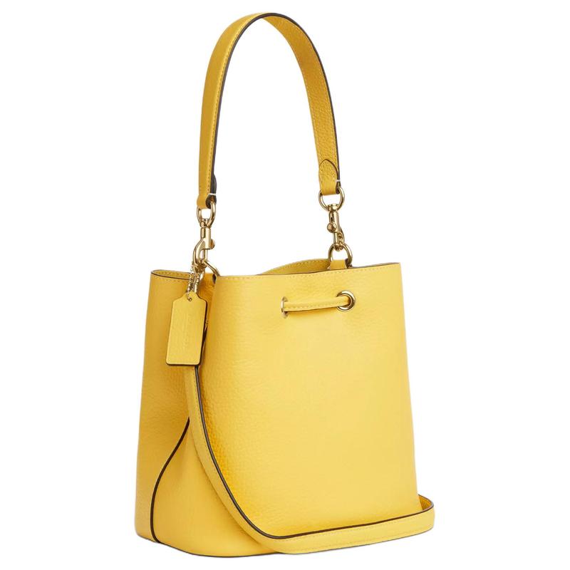 Coach Rowan 21 Gold Hardware Leather Bucket Bag Crossbody Shoulder Bag Small Women Yellow