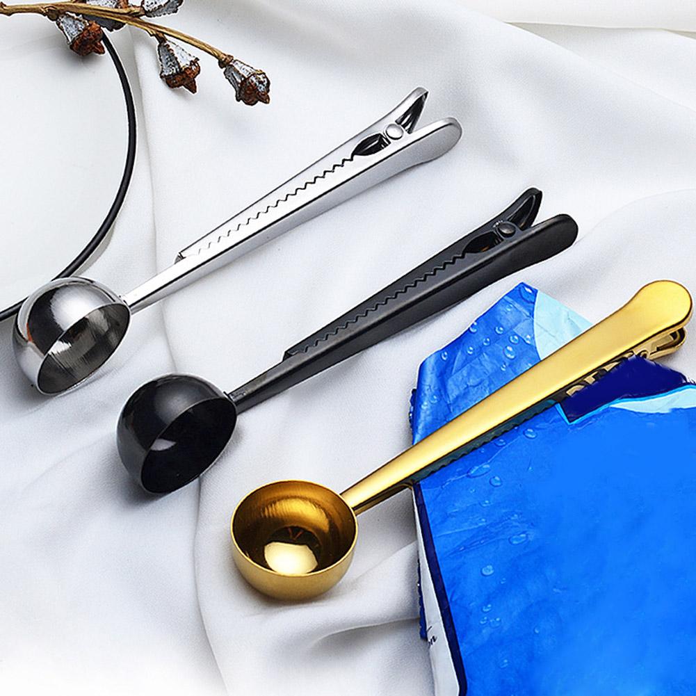 Coffee Spoon with Clip Seasoning Powder Spoon 2 In 1 Ground Coffee Measuring Scoop Stainless Steel Long Handle for Home Kitchen