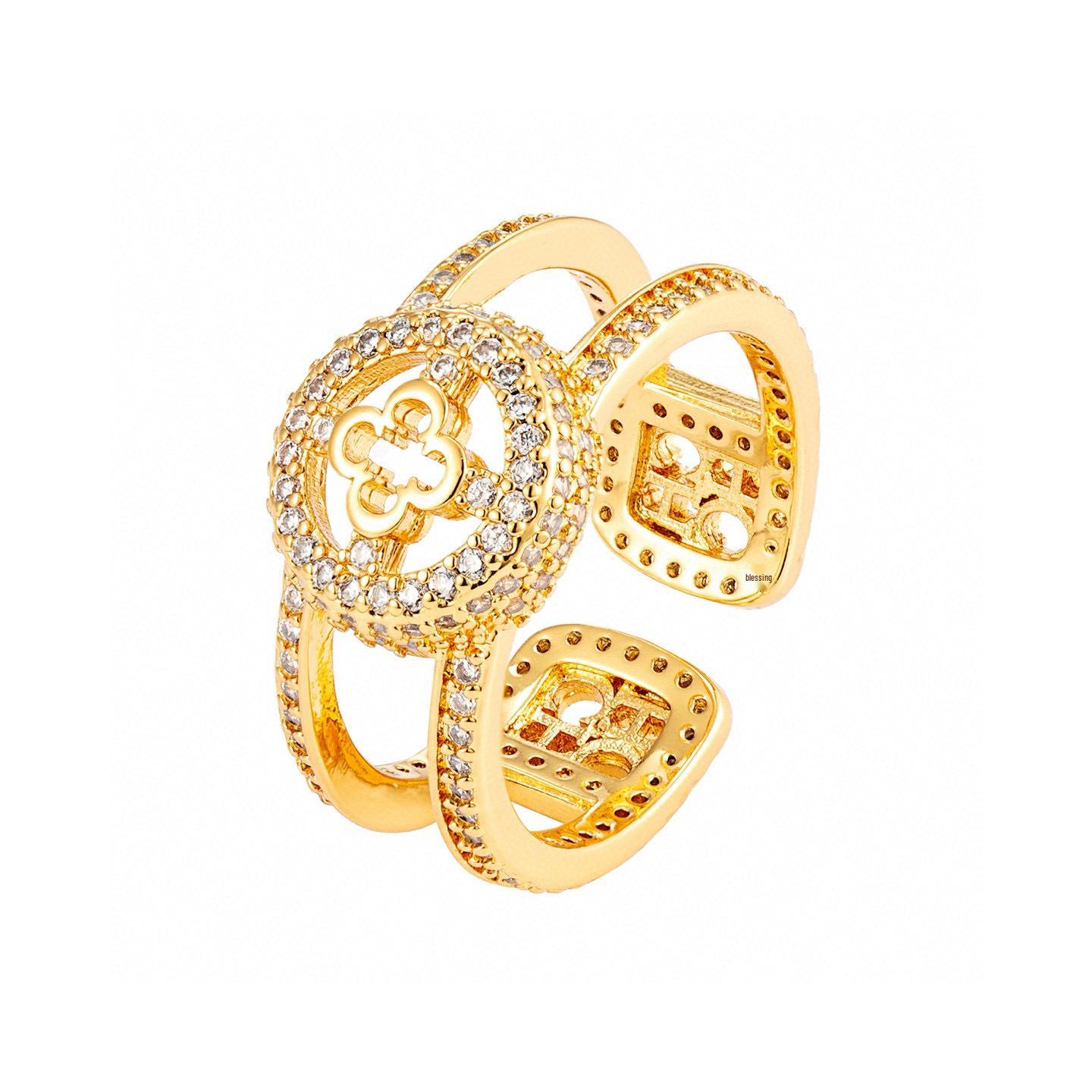Zirconia Oval Daisy Wheel Couple Rings – Brass Silver-Plated Gift for Girlfriend золотой