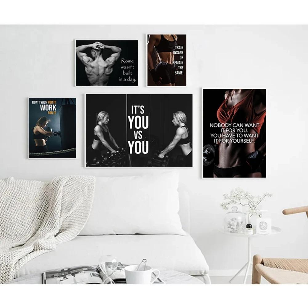 Plakaty motywacyjne do fitnessu Cytaty motywacyjne Pokonaj swój umysł i ciało Wydruki Malarstwo na płótnie Obrazy ścienne Wystrój pokoju w domu