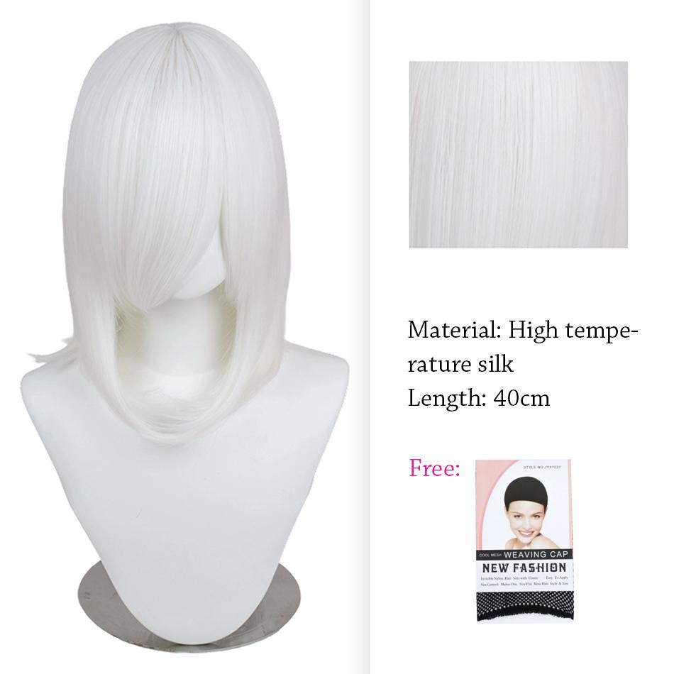 40cm Anime Synthetic White Purple Cosplay Wigs Short Green Hair Straight Silver Wig Pink Hairpiece Short Wig with Bangs