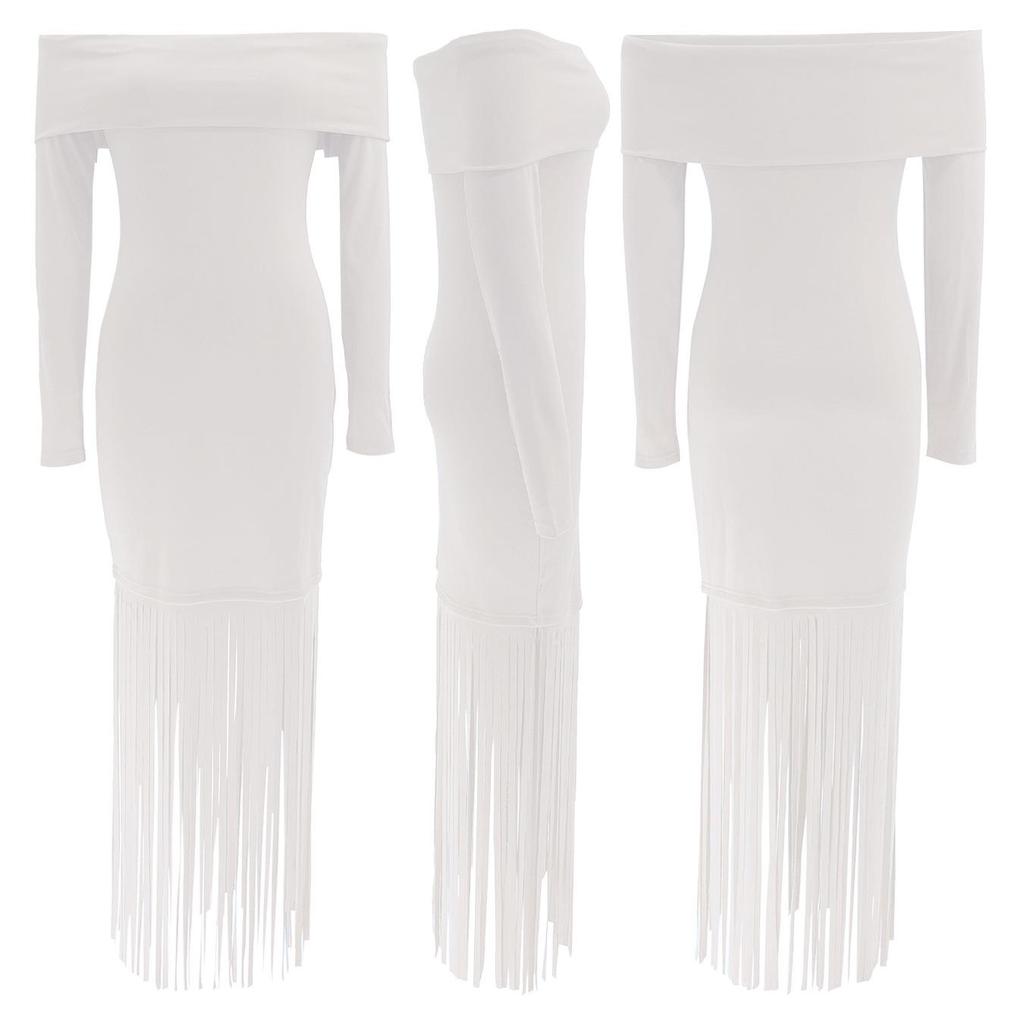 Europejska & Amerykańska Dopasowana Suknia Wieczorowa Jednoramienna z Frędzlami