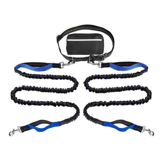 Dog Leash with Waist Bag Reflective Retractable Leash for Two Dogs Hands-Free Running Leash with Padded Handles Night Safety Walking Gear