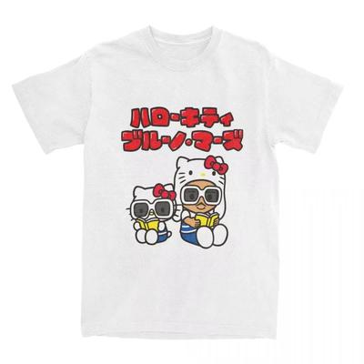 MINISO Summer New Men's Cartoon Bruno Mars Hello Kitty Printed Funny Cotton T-shirt Short Sleeve O-neck Tees Harajuku Casual Top#Color