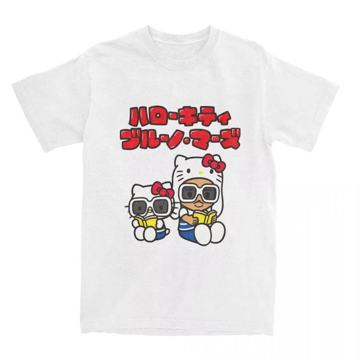 

MINISO Летняя Новинка Мужская Мультяшная Футболка с Принтом Бруно Марса и Hello Kitty, Забавная Хлопковая Футболка с Коротким Рукавом и Круглым Вырезом, Повседневный Топ в Стиле Харадзюку#Цвет XXXXXL