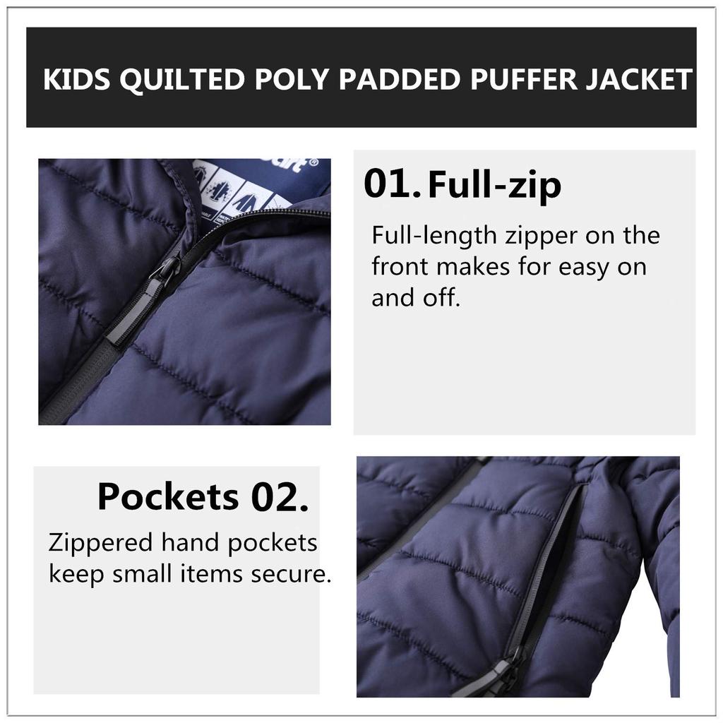 Hiheart Padded and Perfect for Fall and Size 110 Kids' Jacket, Coat, Hooded, Fleece-Lined, Windproof, Cold-Proof, Winter, Navy,