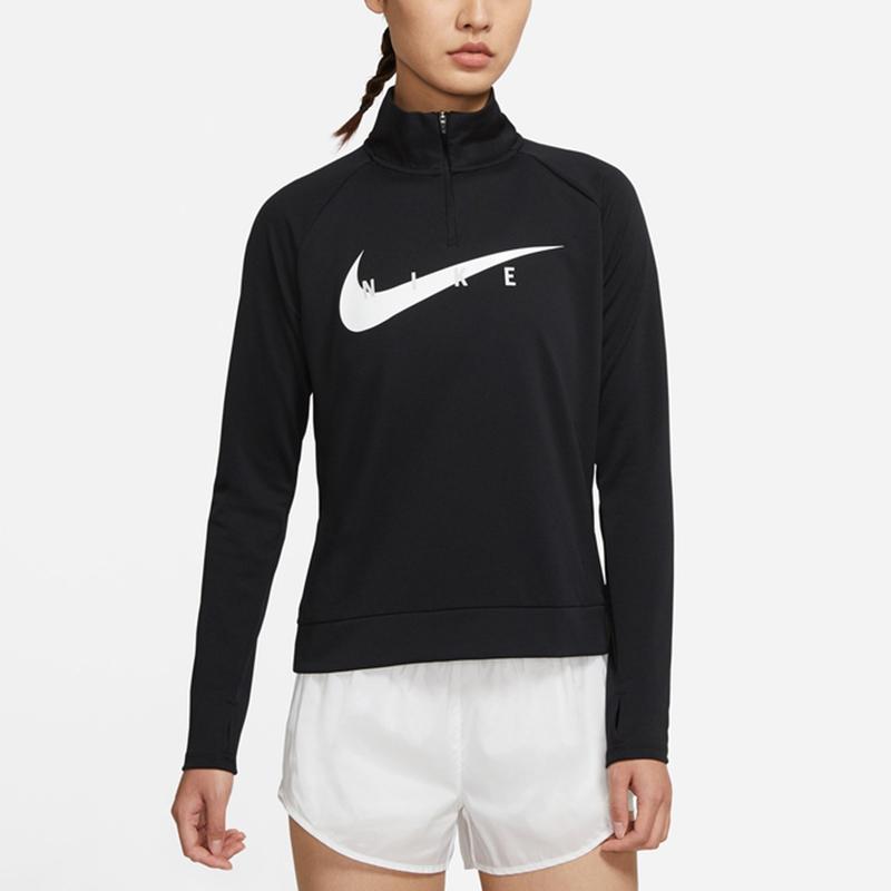 Nike Swoosh Run Running Training Sports Stand Collar Long Sleeve Fitness Top Women Tops Black CZ9234-010