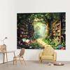 2D Fairy Tale Enchanted Bookshelf Forest Tapestry, Wall Decor for Wedding & Events