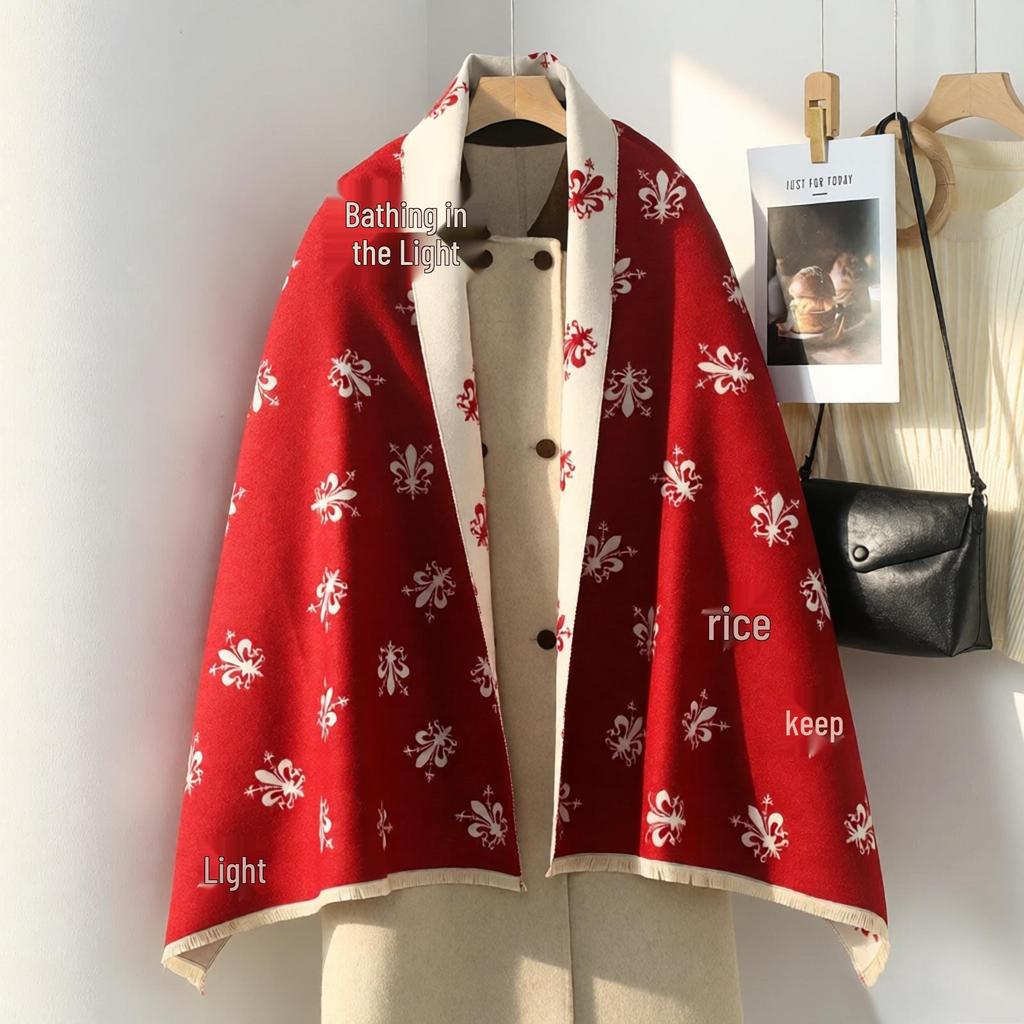 Double-Sided Women's Winter Ink Painting Snood: Imitation Cashmere Scarf for Air-Conditioned Rooms.