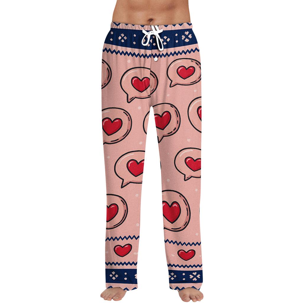 Men's Valentine's Day Printed Drawstring Long Pants Casual Pajamas