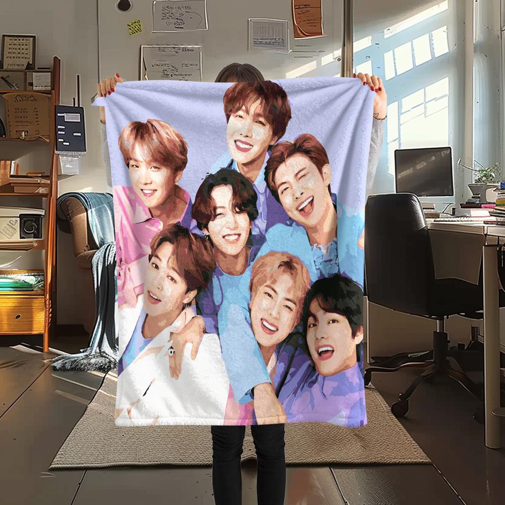 BTS,pattern Flannel Blanket, High quality Comfortable for All Seasons, Home Decor, Warmth and Comfort, Perfect for Gifts.