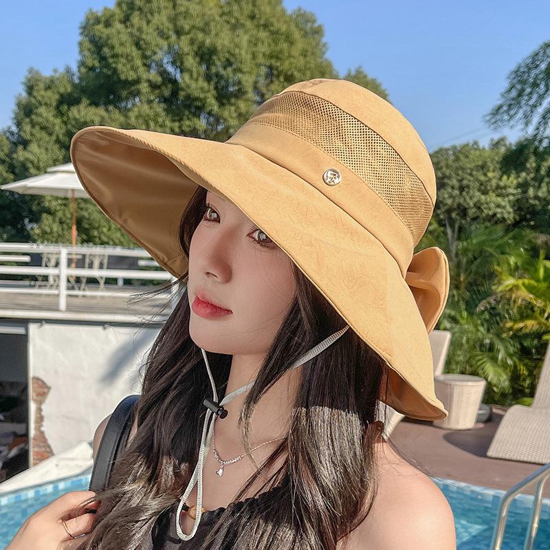 Sunscreen Bucket Hat Women's Summer Outdoor Outing Eaves Breathable Bow Sun Hat UV-proof Mountaineering Basin Hat