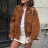 Woman Fashion Suede Texture Loose Flying Jackets Casual Slim with Pockets with Zipper Coats