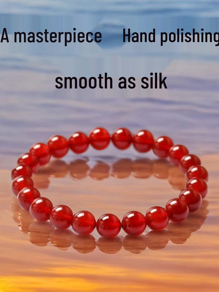 Red Agate Crystal Bracelet: Simple Round Beads, Couple Style Hand Jewelry