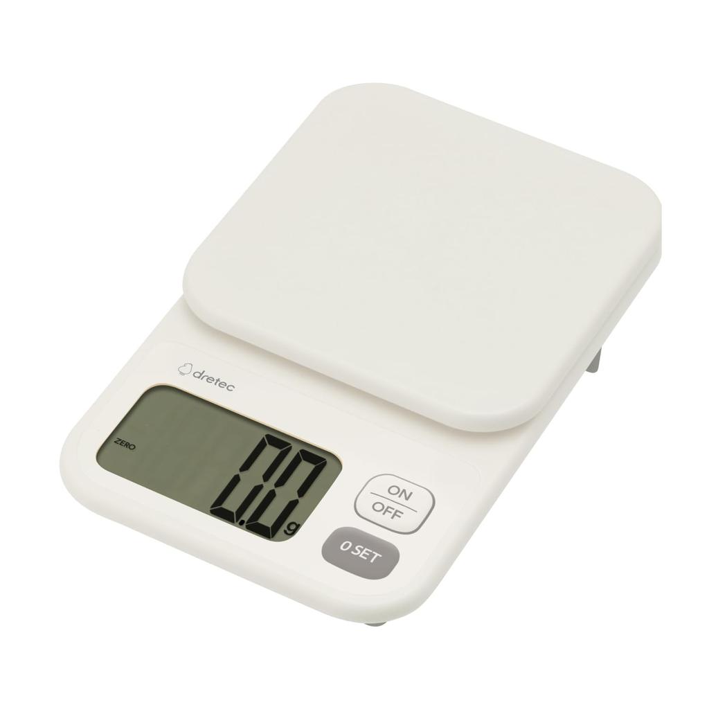 Dretec Digital Made In Large Kitchen White Scale, Japan, 2kg/0.1g Units, Tare, Screen, Scale, Weighing, Cooking,