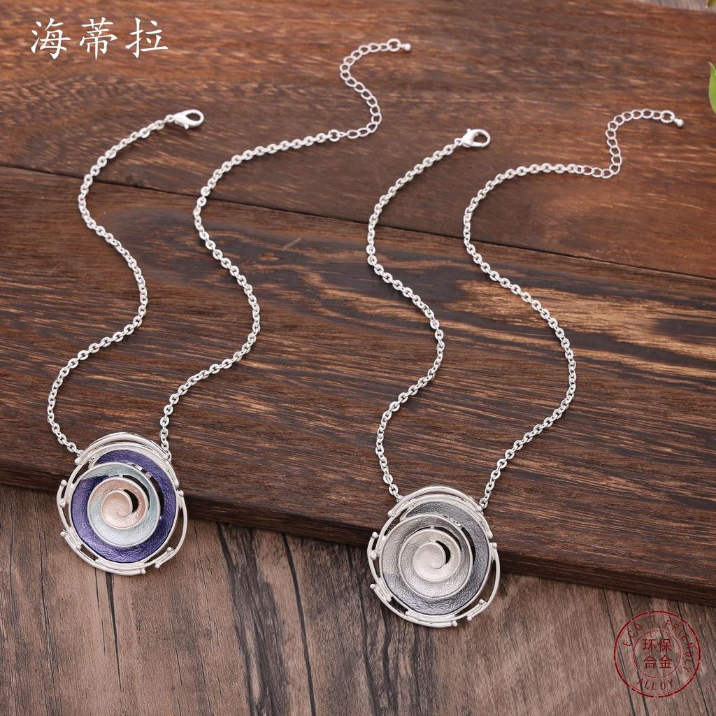 New rose hollow geometric pendant, colorful oil flower women's versatile alloy necklace