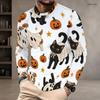 Men Plus Size Round Neck Long Sleeve T Shirt Halloween Cat Dog Pumpkin Print White Pullover