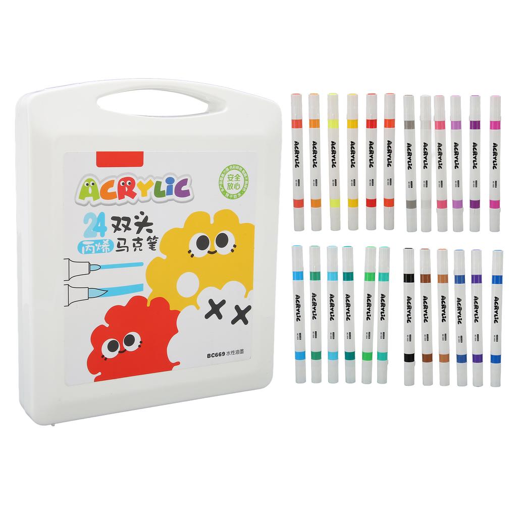 Marcator cu două vârfuri, 24 de culori, cu uscare rapidă, rezistente la apă, Marker profesional, Marker acrilic pentru DI