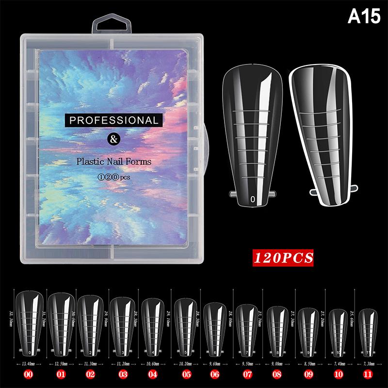 120 Pcs/Set Clear Dual Forms False Nails Full Cover Quick Building Gel Mold Tips Nail Extension Molds Upper Forms For Nails Tips