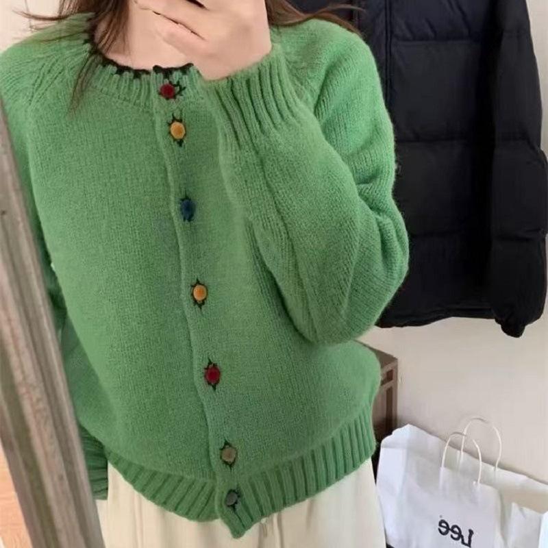 Farbblock-Strickjacke im koreanischen Stil für Damen - Herbst/Winter Kollektion 2025, Lockerer Schnitt & Weicher Stoff