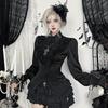GlowGirl Gothic Tees Black Lace Long Sleeve Elegant T-shirts New Halloween Lolita Party Evening Gothic Grunge Punk Women Clothes
