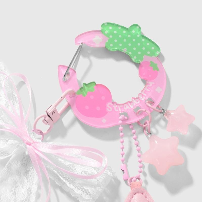 Stylish Acrylic Keychain Strawberry Star Charm Hollow Craftsmanship Practical Rope For Purse Backpack Decoration