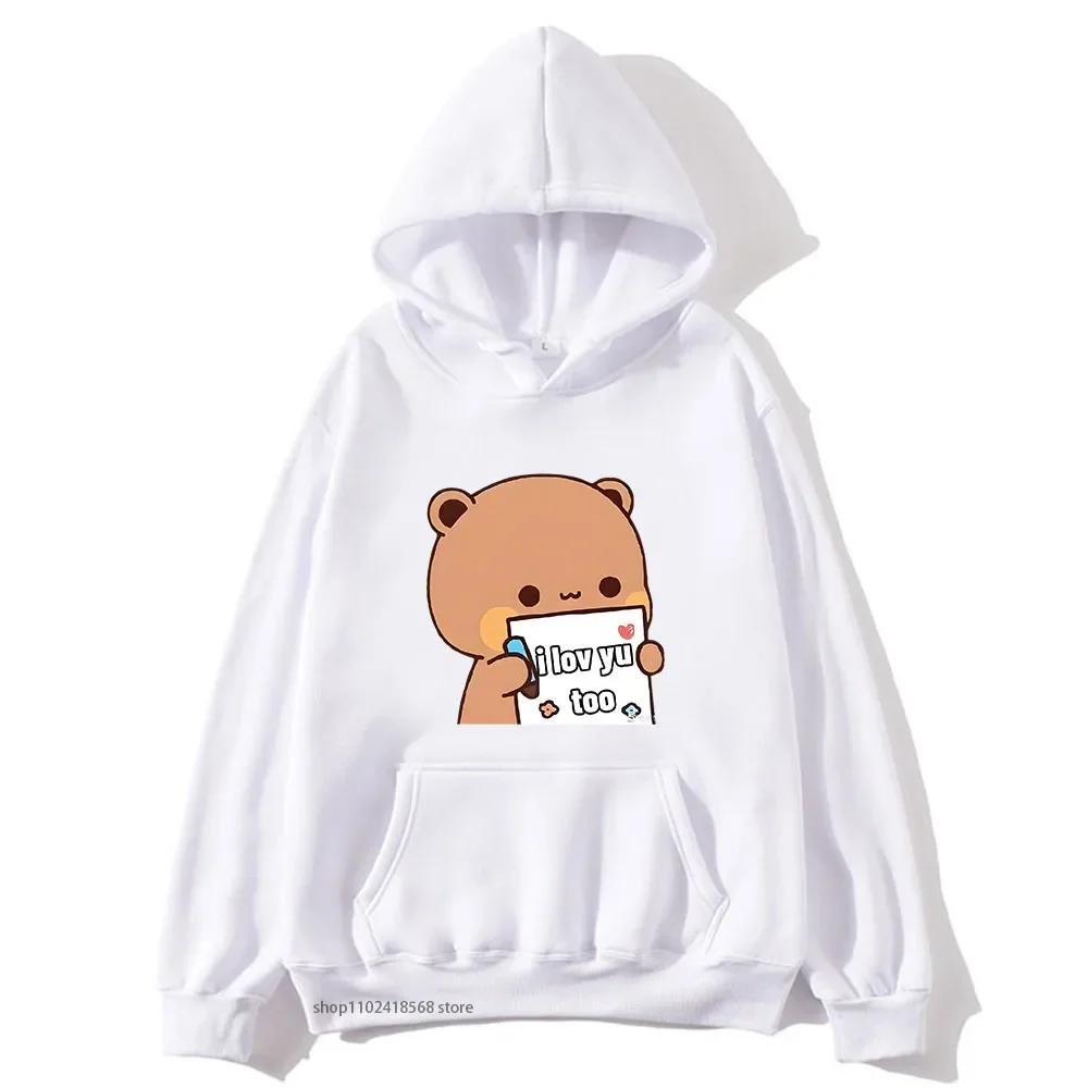 BuBu Panda’s Love Message To DuDu Bear Hoodie Kawaii Cartoon Graphic Sweatshirt Couple Clothes Men Women's Pullover