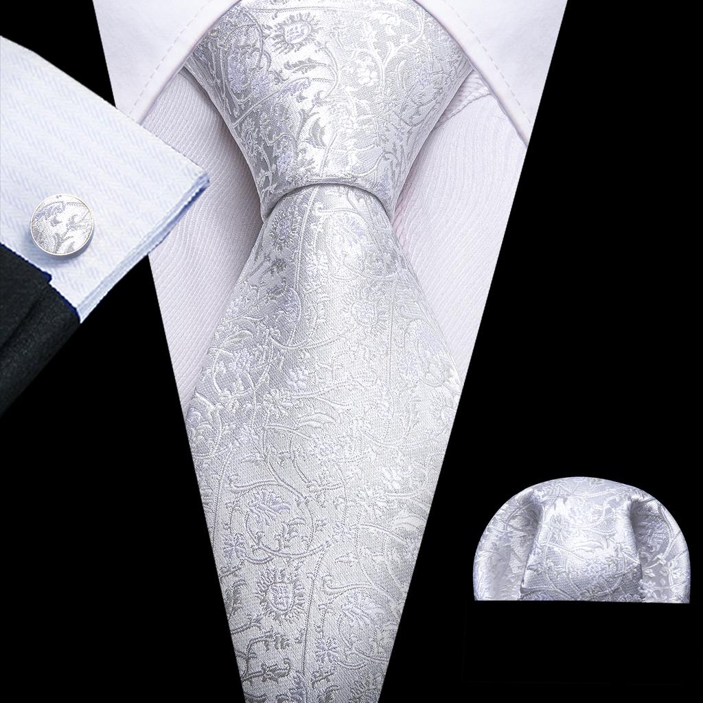 Barry.Wang Floral Ties for Men Woven Paisley Wedding Necktie Handkerchief Cufflinks Formal Casual Set