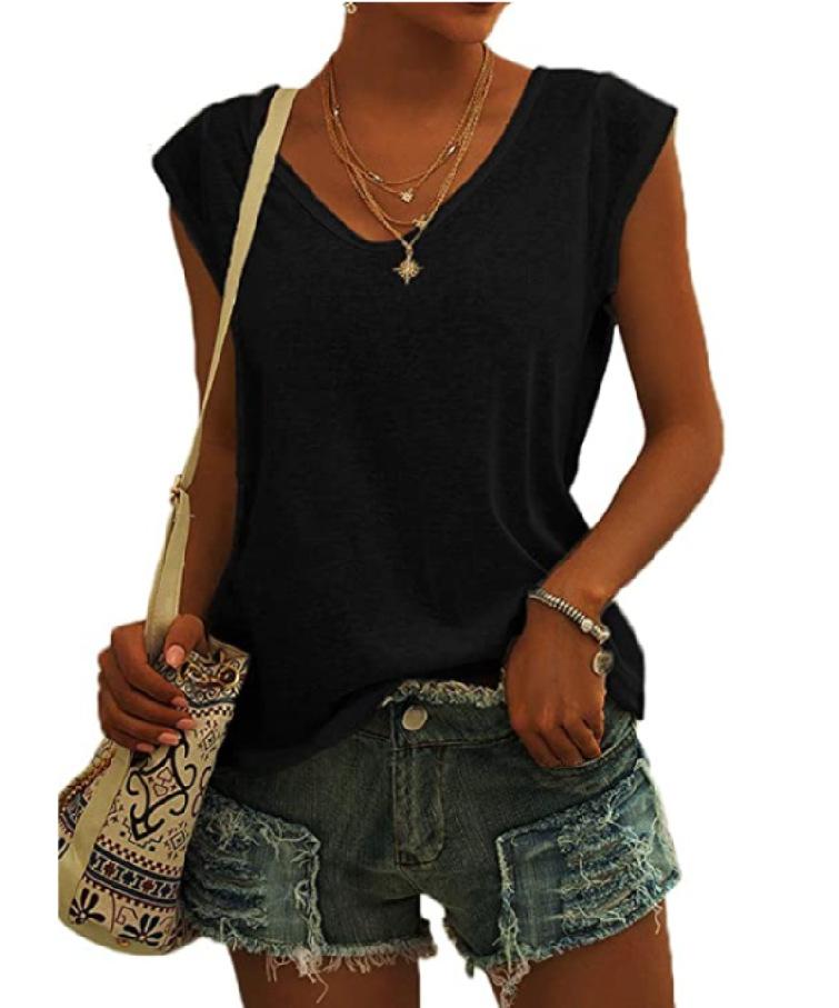 Damemote Ny Ensfarget Tank Top Sommer Bluser T-skjorte Uformell Loose Fit Basic skjorter Tank Tops