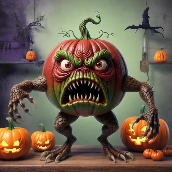 Pumpkin Evil Figurine Spooky Resin Halloween Tabletop Decoration for Home Office Desk Decor Halloween Party Supplies