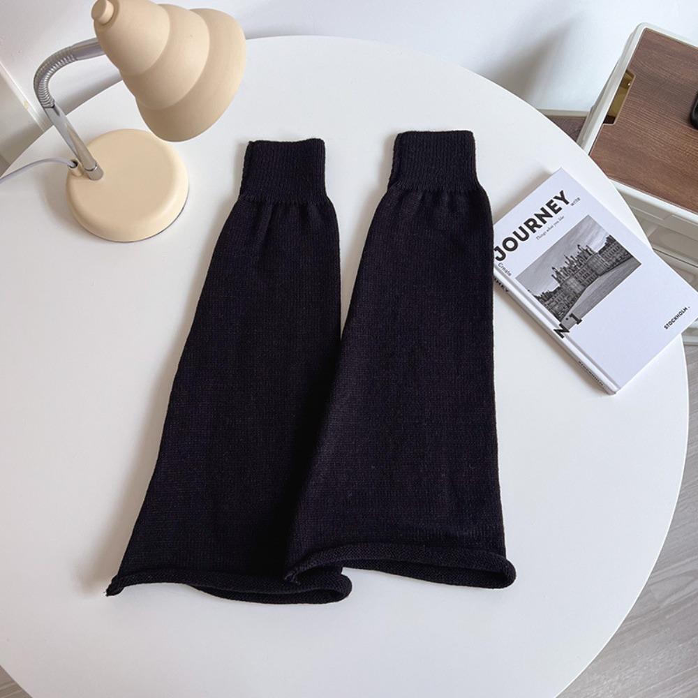 

Kawaii Knitted Leg Warmers Solid Color Thickened Mid-Calf Sock Long Socks Girl XS（old） чёрный