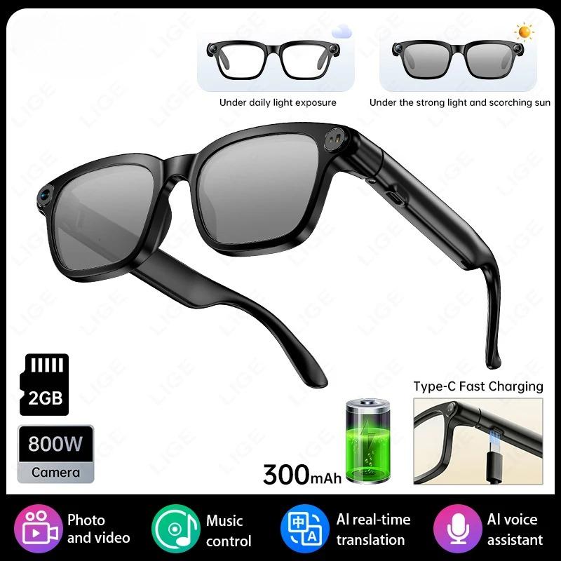 Occhiali Intelligenti con Fotocamera da 8MP Registrazione Foto Video HD Traduzione AI Lenti Fotocromatiche Chiamate Bluetooth Musica Assistente Vocale Occhiali Batteria da 300mAh Unisex