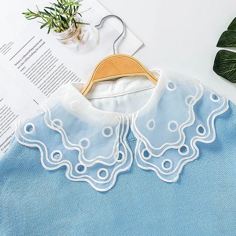 Women's Big Lapel Fake Collar Lace White Chiffon False Collar Ladies Lapel Shirt Blouse Detachable Collar for Sweater Decorative