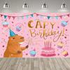 Lindo Fondo Temático de Fiesta de Capibara y Conejo de las Indias, Pancarta con Estampado de Pastel y Globos de Colores para Decoración de Fiesta Infantil