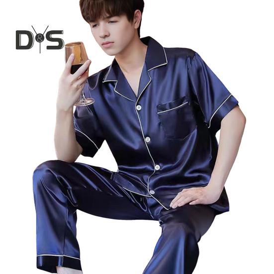 

Комплект из 2 предметов: мужская пижама, лацкан, короткий рукав, пуговицы, планка, рубашка, эластичный пояс, широкие длинные брюки, свободный крой, одежда для сна 4XL синий
