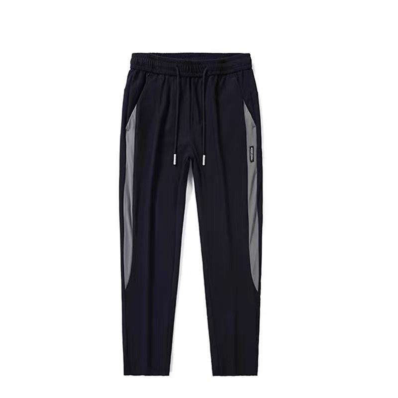 Men's Summer Ice Silk Korean Casual Pants - Thin, Straight, Color-Blocked