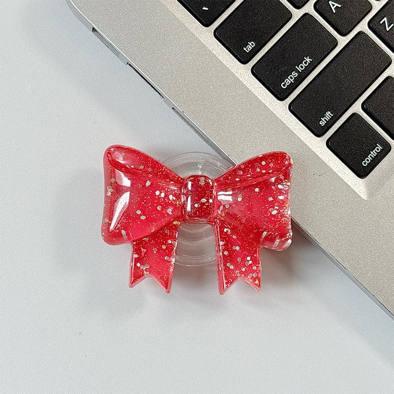 Creative Glitter Bow Solid Color Ring Three-Dimensional Mobile Phone Airbag Bracket Telescopic Paste Desktop Support Portable