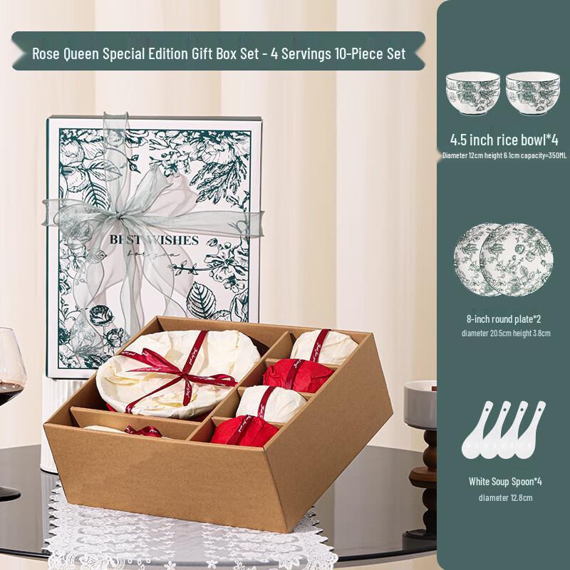 European Style Ceramic Dinnerware Gift Set 4 Bowls 4 Spoons 2 Plates Gift Box