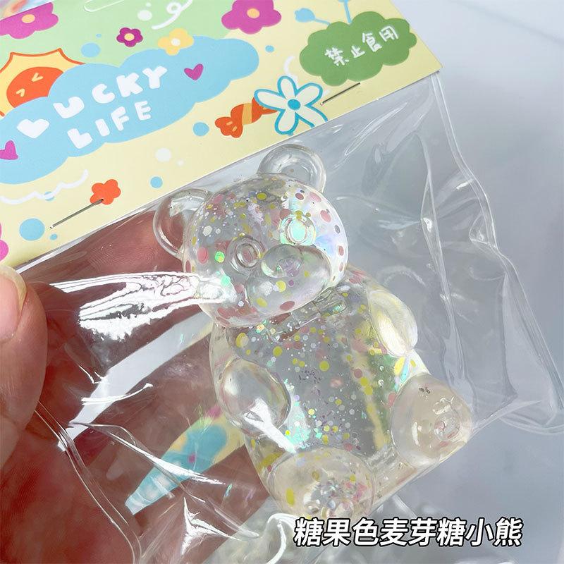Mochi Taba Squishy Cute Soft Sticky Transparent Bear Gold Powder Colorful Candy Bear Fidgeting Kids Toys Ornaments Holiday Gifts