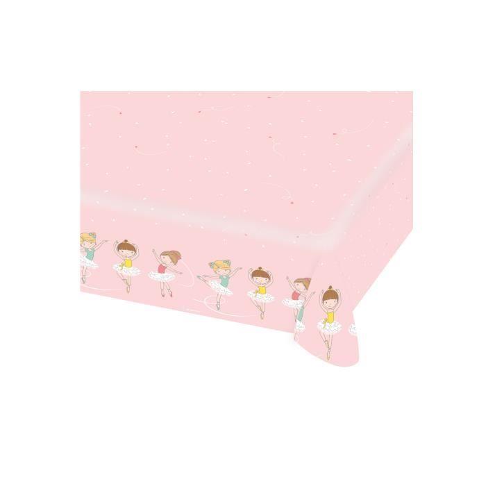 Nappe en papier - Petite Ballerine - Rose à poids blancs - 115 x 175 cm - Idéale pour anniversaire