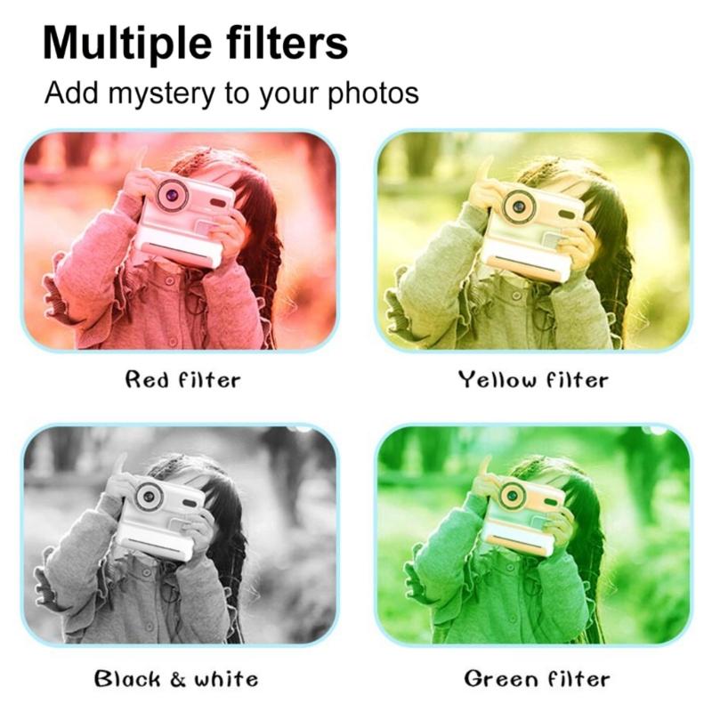 Children's Digital Camera Instantly Print 2.4inch Screen with Stickers & Filters for Photos Taking Video Recording Machine