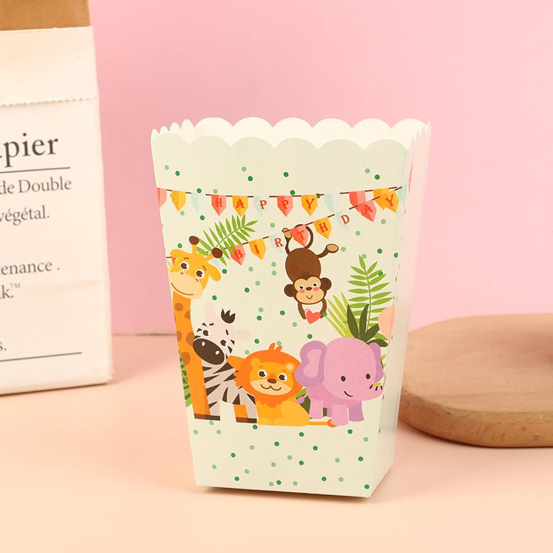 

6Pcs Jungle Safari Theme Popcorn Boxes Animal Popcorn Treat Box Baby Shower Kids Happy Birthday Jungle Theme Party Decoration