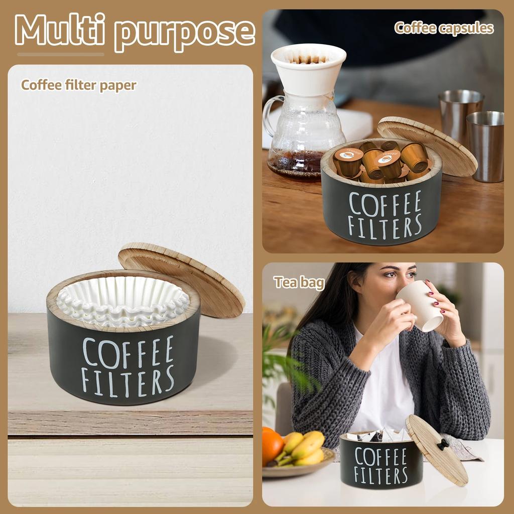 Multipurpose Coffee Filter Basket, Wooden Storage Sturdy Large Coffee Filter Holder Accessories for Coffee Bar Counter Decor