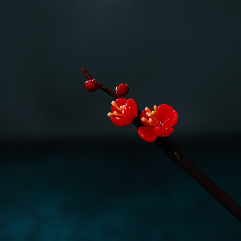 Hanfu Dress 1 Pc Flower Hair Clips Glass Hair Sticks Hair Fork Hairpin Wooden