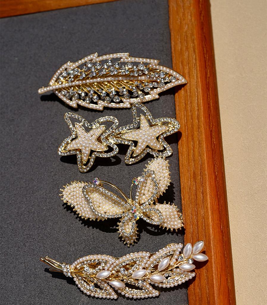 1Pcs Elegant Crystal Leaf Spring Hairpin For Women Fashion Rhinestone Back Head Hair Clip Hair Accessories Jewelry Headwear New