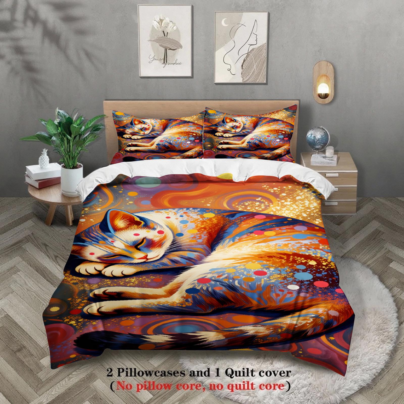 

Abstract Art Cat Duvet Cover Set (No Filling) Soft Bedding Set Single Twin Full Size For Kids Adult Bedroom Decor Birthday Gift Usqueen228x228cm