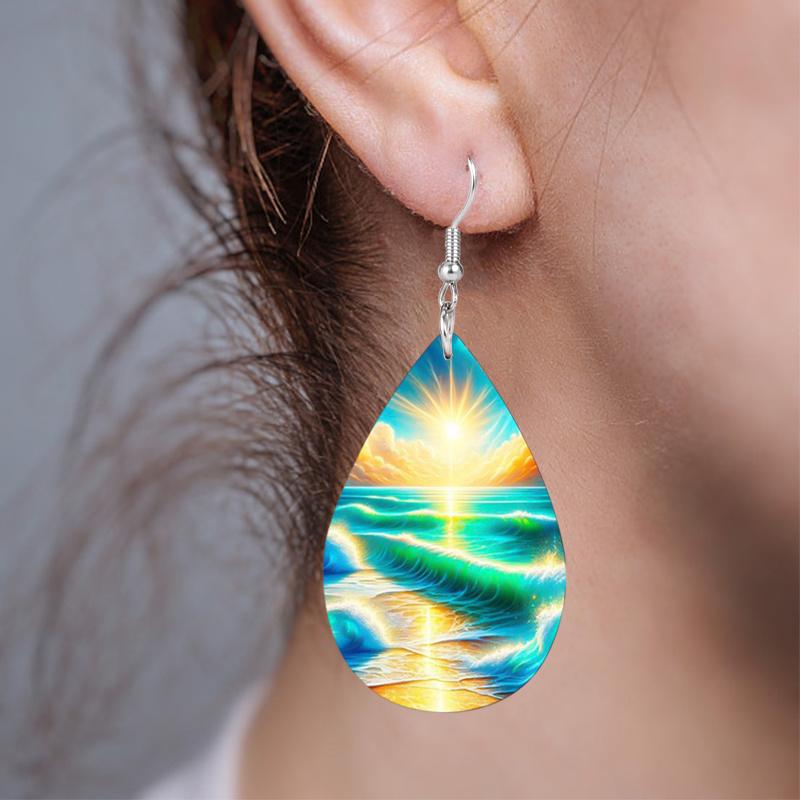 2 Pairs Ocean Style Seaside Beach Sunshine Teardrop Leather Earrings Holiday Gifts for Friends Fashion Accessories Elegant Earrings