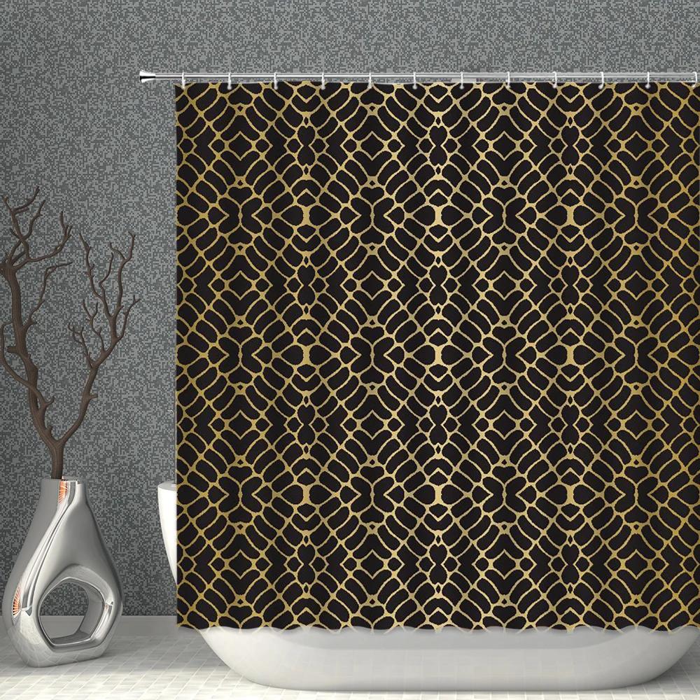 

Black Geometry Shower Curtain Waterproof Fabric Nordic Style Bath Curtains Set Simple Bathroom Screen Bathtub Decor With Hooks W90XH180cm