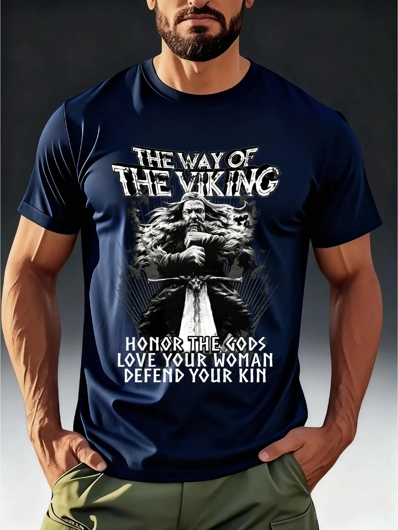Men S Viking Hardcore Style T-Shirt  THE WAY OF THE VIKING  Featuring Nordic Warrior Prints XL
