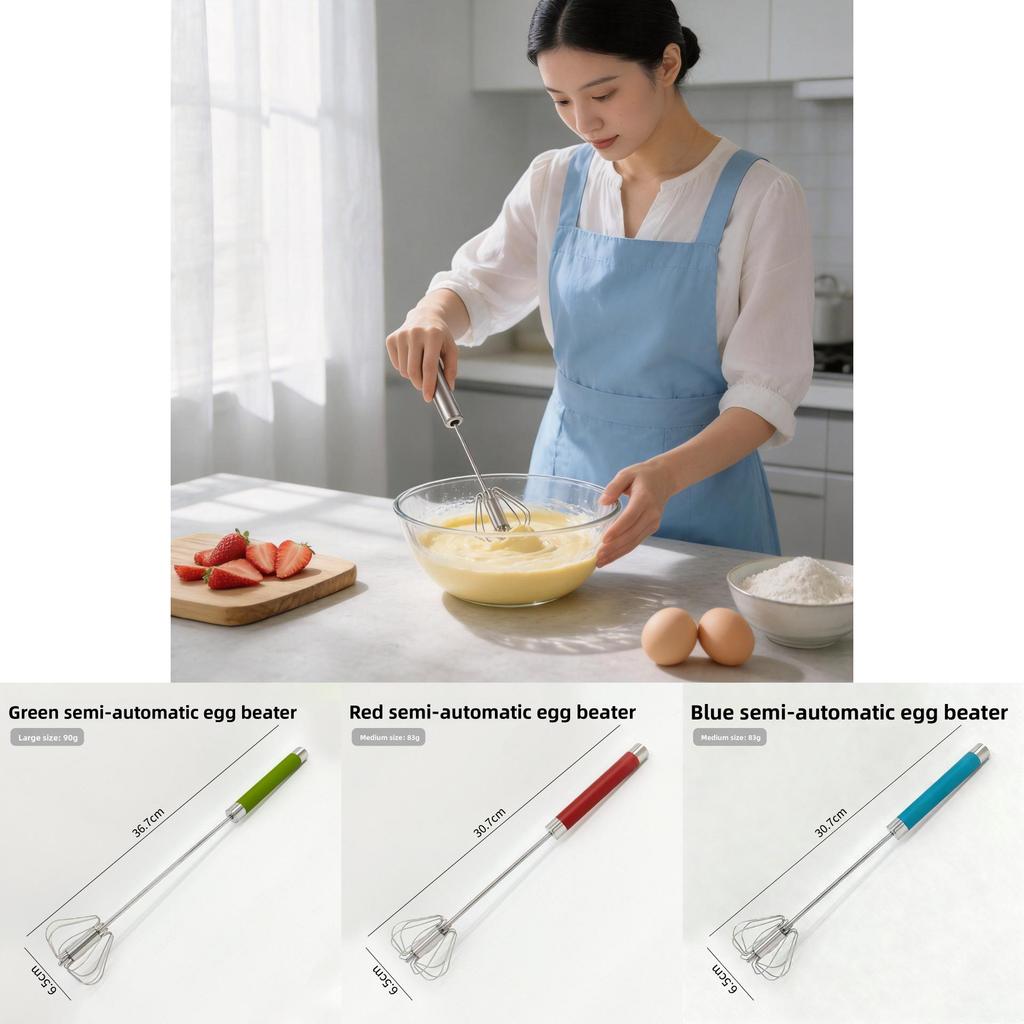 Stainless Steel Handheld Egg Beater With Rotating Whisk For Baking And Cooking